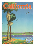 Santa Fe Railroad: California, Pacific Coastline and Spanish Mission Giclee-trykk av Oscar M. Bryn