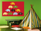 Red Counting Elephants Wandgemälde von Avalisa 