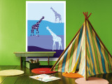 Blue Giraffe Plains Wall Mural by Avalisa 