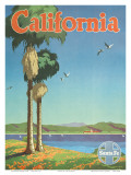 Santa Fe Railroad, California, Coastline and Spanish Mission, 1940s Prints by Oscar M. Bryn