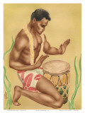 Hawaiian Kneeling Drummer, c.1930s Print by  Gill