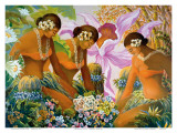 Hawaiian Hula, Women with Tropical Flowers Affiche par Warren Rapozo