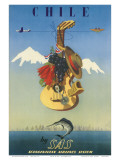 Scandinavian Airlines Chile, Gaucho Guitar, c.1951 Art par De Ambrogio 