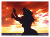 Hula Dancer Silhouette at Sunset Posters par Randy Jay Braun