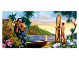 Surfing In Paradise, Hawaii Poster par Warren Rapozo