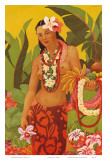 Topless Hawaiian Lei Vendor, Menu Cover, c.1950 Prints by J. Maybra