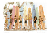 Hawaiian Surfer Girls, Hand Colored Photo Prints by Himani 
