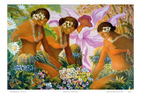 Hawaiian Hula, Women with Tropical Flowers Prints by Warren Rapozo