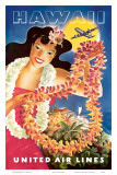 Hawaii, United Air Lines, Hawaiian Girl with Leis, c.1949 Posters by Feher 