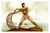 Hawaiian Net Fisherman with Outrigger, c.1930s Poster by  Gill