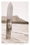 Duke Kahanamoku with Surfboard, Hawaii, c.1930 Poster