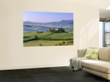 Val d'Orcia, Countryside View, Farmhouse and Green Grass and Hills, Tuscany, Italy Wall Mural by Steve Vidler