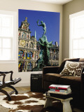 Brabo Fountain and Town Hall, Antwerp, Eastern Flanders, Belgium Wall Mural by Steve Vidler