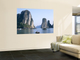 Halong Bay, Karst Limestone Rocks, House Boats, Vietnam Wall Mural by Steve Vidler