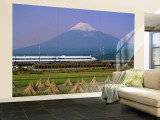 Mount Fuji, Bullet Train and Rice Fields, Fuji, Honshu, Japan Wall Mural – Large por Steve Vidler
