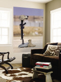 Boots, Rifle, Dog Tags, and Protective Helmet Stand in Solitude to Honor Fallen Soldiers Wall Mural