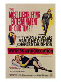 Witness for the Prosecution, Tyrone Power, Charles Laughton, Marlene Dietrich, 1957 Posters