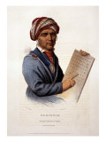 Se-Quo-Yah, Holding Cherokee Alphabet, 1828 Print