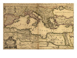 1685 Map of the Mediterranean Sea and Coastal Lands Kunstdrucke