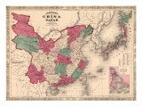 1868 Map of China and Japan, Showing Provincial Boundaries Prints 1868 Map of China and Japan, Showing Provincial Boundaries Prints