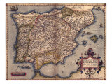 1570 Map of Spain, from Abraham Ortelius' Atlas, Theatrvm Orbis Terrarvm Posters