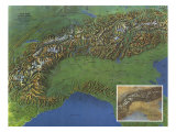 Alps, Europes Backbone Map 1965 Kunst