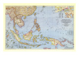 Southeast Asia and the Pacific Islands Map 1944 Prints