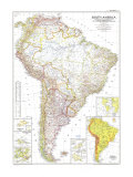 South America Map 1950 Art