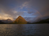 Grinnell Point at sunrise over Swiftcurrent Lake Photographic Print by Michael Melford