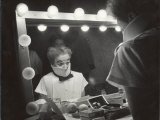 Actor Charles Chaplin Clowning at Make-Up Mirror During Filming of 