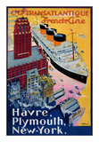 Transatlantique, French Line, Paris-Havre-New York Posters par Albert Sebille