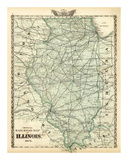 Official Railroad Map of the State of Illinois, c.1876 Print by Warner & Beers 