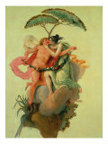 Panel of the "Caffe Da Pacho" Portraying Eros Cupid and Psyche Giclee Print by Luca Della Robbia