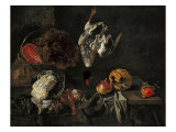 Still Life with Game, Watermelon, Melon, Pomegranate and Cat Giclee Print by Lorenzo Viani