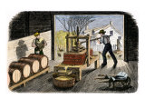 Farmers Pressing Apples to Make Cider, 1800s Giclee Print