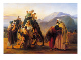 Jacob Meets Esau, Shows Him the Gifts of Sheep and Camels and Introduces His Wife and their Childre Stampa giclée di Andrea Pozzo