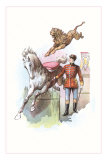 Lion Leaping Onto Back of Horse Posters