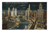 Chicago River at Wacker by Night, Chicago, Illinois Poster