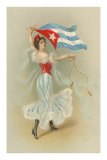 Wasp-Waisted Woman with Flag of Cuba Photo