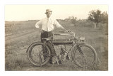 Black and White Photo of Man with Vintage Motorcycle Fotografía Black and White Photo of Man with Vintage Motorcycle Fotografía