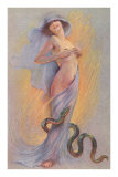 Snake and Woman with Hands on Breasts Prints