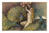 Nude Blonde with Peacocks Photo