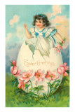 Easter Greetings, Victorian Girl Breaking Out of Egg Posters