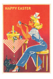 Woman in Overalls Painting Easter Eggs Photo