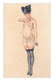 Woman in Sheer Slip with Black Stockings Posters