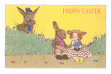 Easter Bunnies and Little Girl Posters