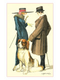 Couple on Street with St. Bernard Lámina giclée