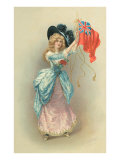 Woman in Bustle Hoisting Red Ensign Impressão giclée