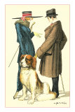 Couple on Street with St. Bernard Photo