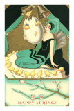 Happy Spring, Woman with Chicks Emerging from Egg Photo
